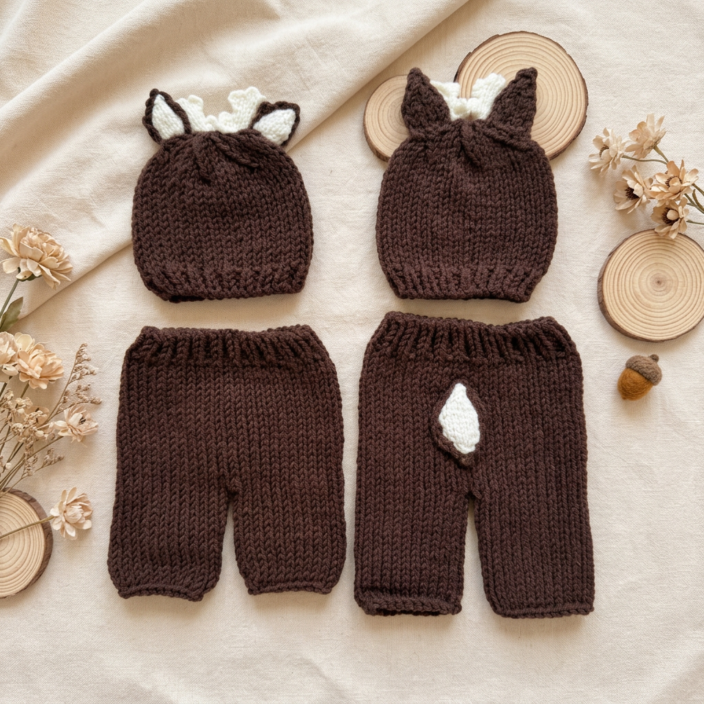2Pcs Newborn Fawn Outfit Photo - Baby Hat Beanie のレビューと価格