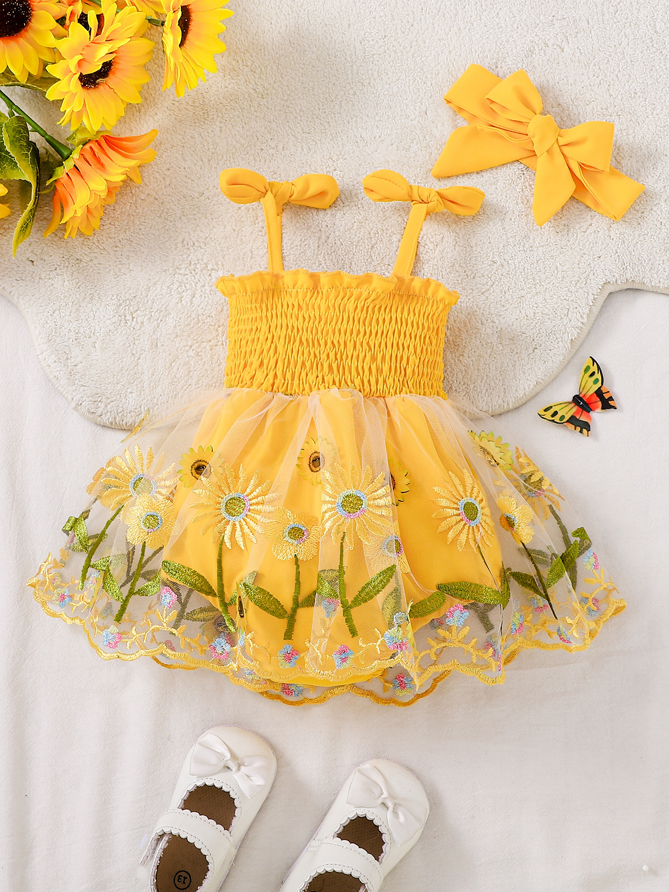Baby Girl Sunflower Embroidere - Baby Clothing Yellow のレビューと価格