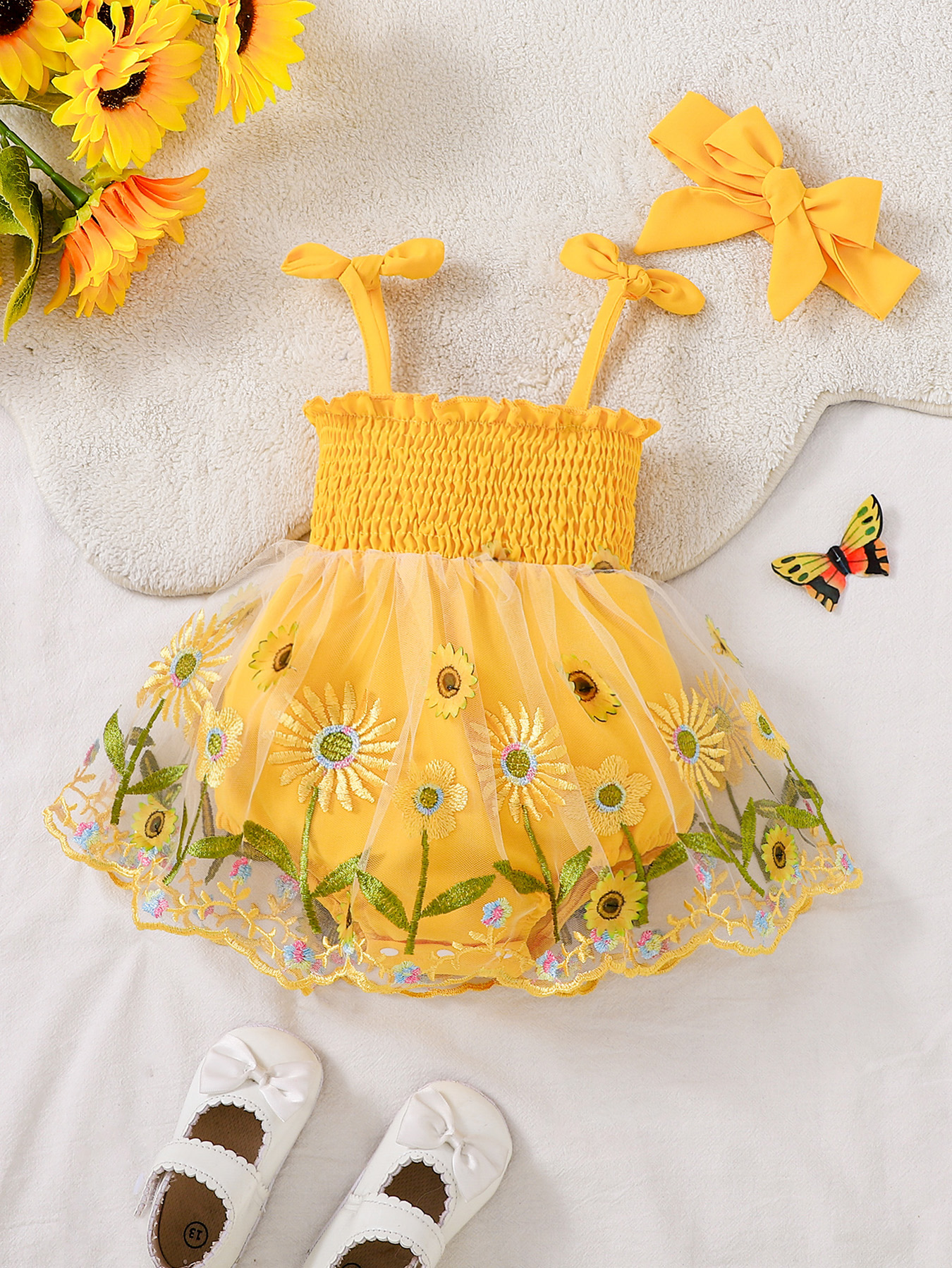 Baby Girl Sunflower Embroidere - Baby Clothing Yellow のレビューと価格